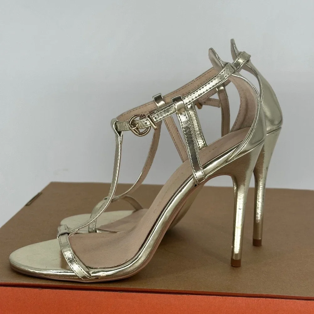 Chinese Laundry Lulus Leo Light T Gold Strap Dress Sandal Stiletto High Heel 7.5